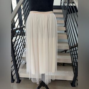 New Elegant Ivory Cream Summer Beach Vacation Boho Tulle Midi Skirt